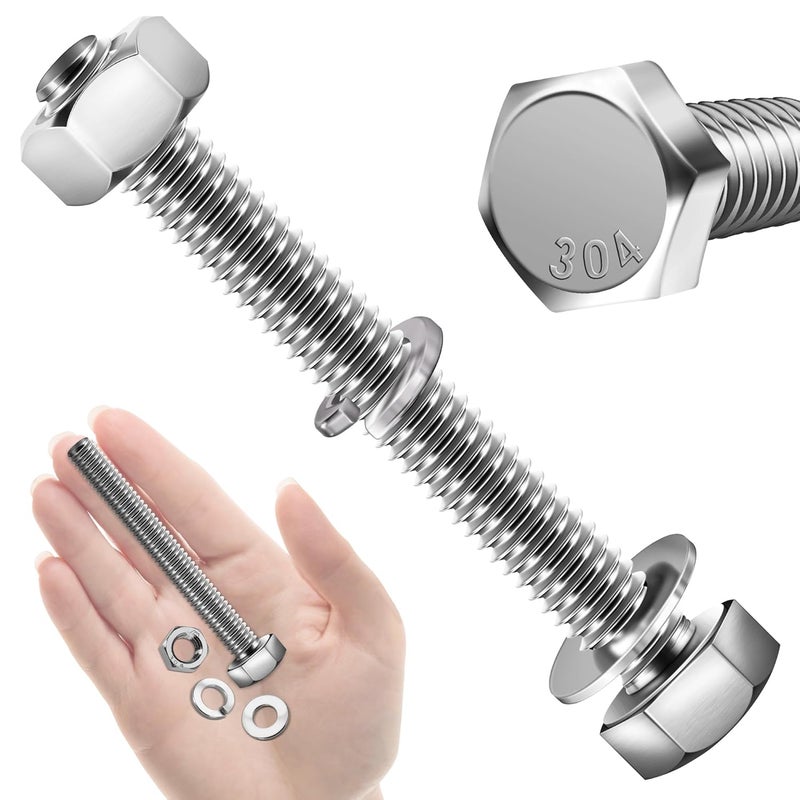 MYWISH (5 Sets) 3/8-16x3 Hex Head Nuts and Bolts with Flat & Lock Washers, 304 Stainless Steel Bolts and Nuts Kit 18-8, Fully Threaded, 3/8 Bolt, 3/8 - Image 1
